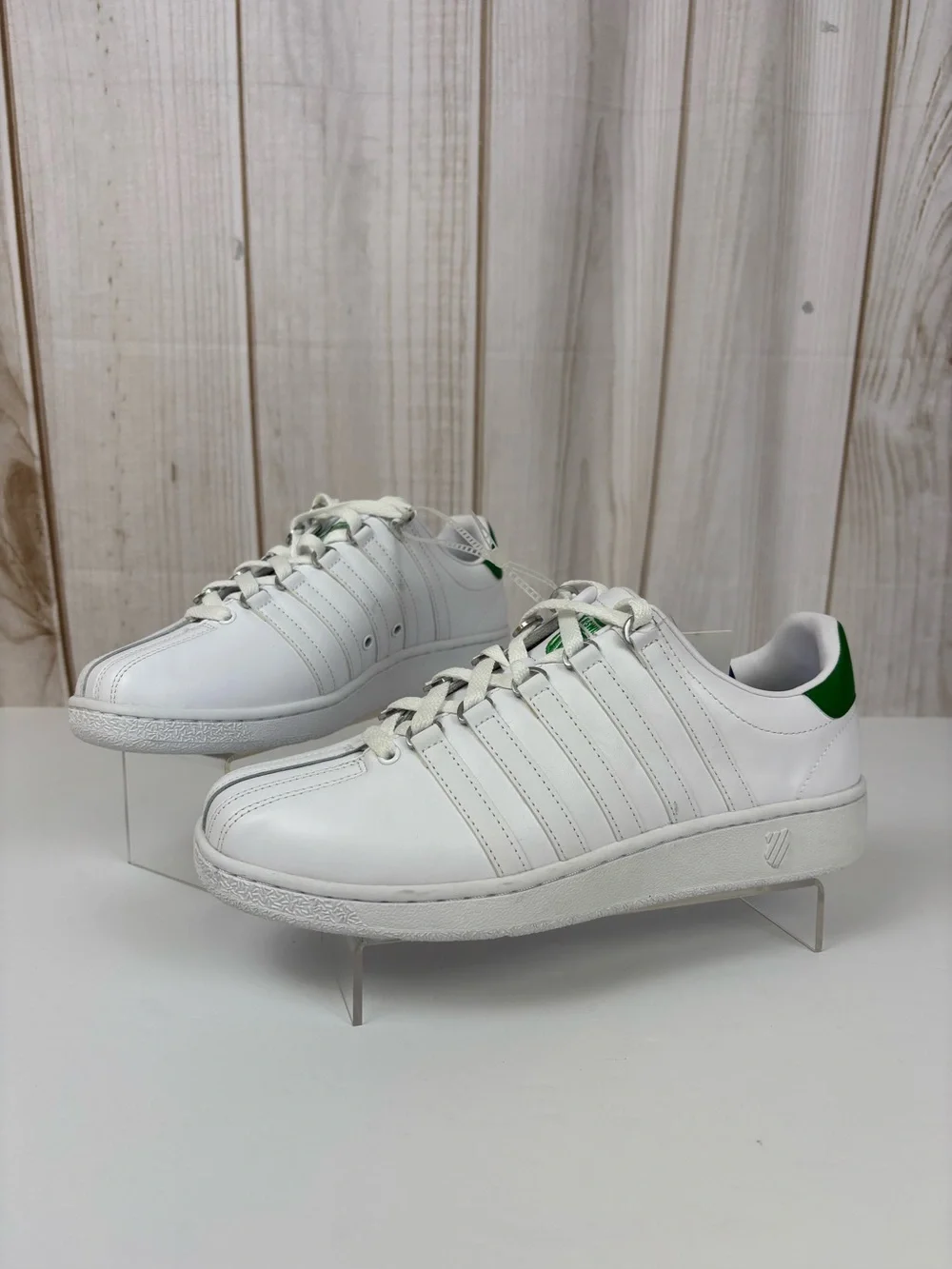 K-Swiss Classic VN Leather Sneakers Low Profile Iconic White Green Mens Size 9.5